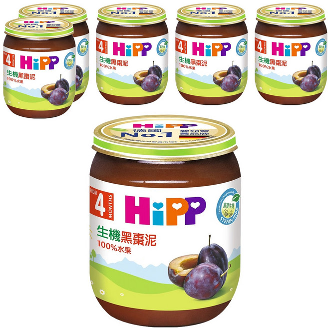 HiPP 喜寶 食物泥 4個月以上, 黑棗, 125g, 6罐