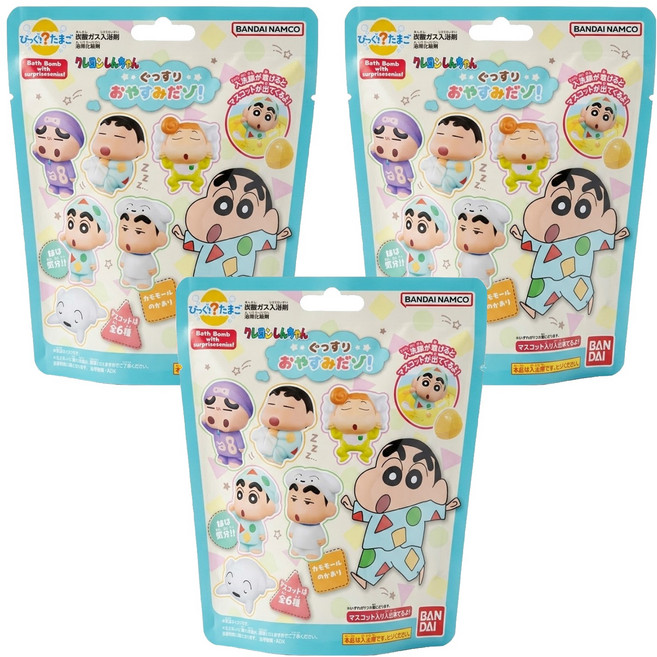 BANDAI 泡澡沐浴球 蠟筆小新睡衣篇 附公仔玩具 黃色洋甘菊香, 75g, 3包