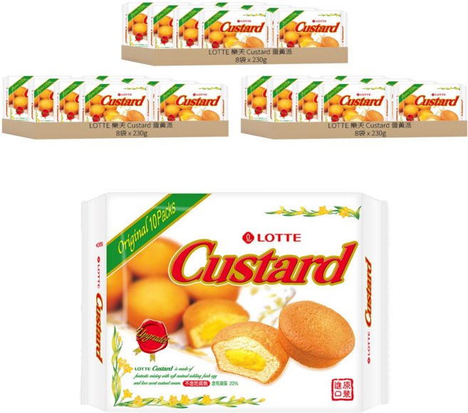LOTTE 樂天 Custard 蛋黃派 10顆, 230g, 24袋