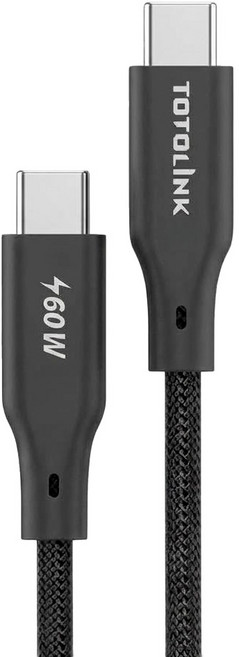 TOTOLINK USB-C to USB-C 強韌快充傳輸編織線 60W, 1m, 日蝕黑, 1條