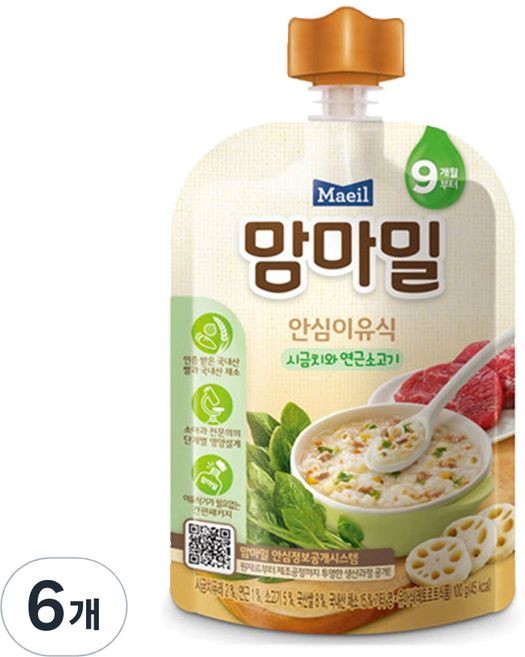 Mammameal 安心9個月以上副食品, 菠菜與蓮藕牛肉, 100g, 6個