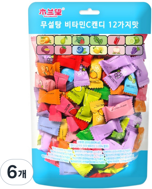木蘭望 無糖維他命C糖果12種口味, 200g, 6個