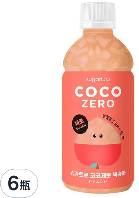 sugarlolo 椰果飲料 水蜜桃風味, 6瓶, 340ml