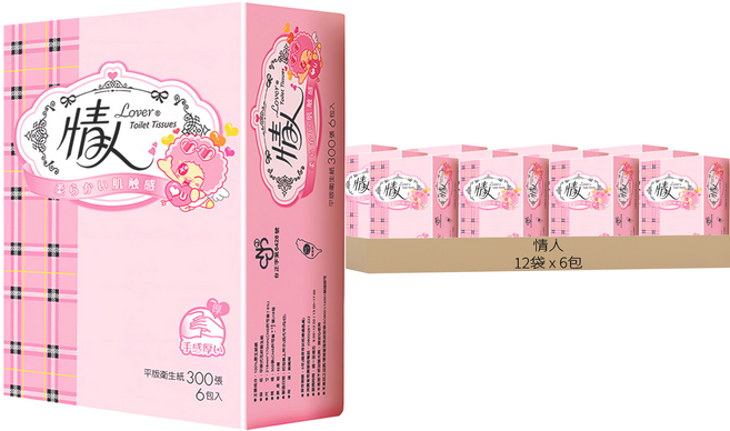 情人 平版衛生紙, 6包, 12袋