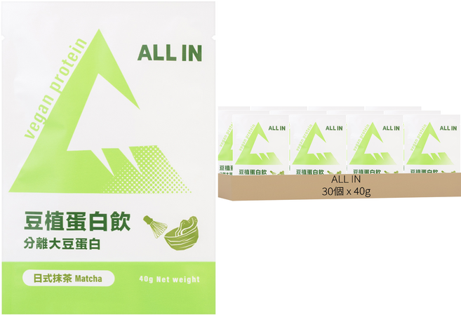 ALL IN 豆植蛋白 日式抹茶, 40g, 30個