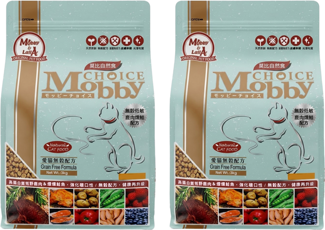 Mobby 莫比 全齡貓 愛貓無穀配方乾飼料, 2袋, 3kg, 鹿肉 + 鮭魚