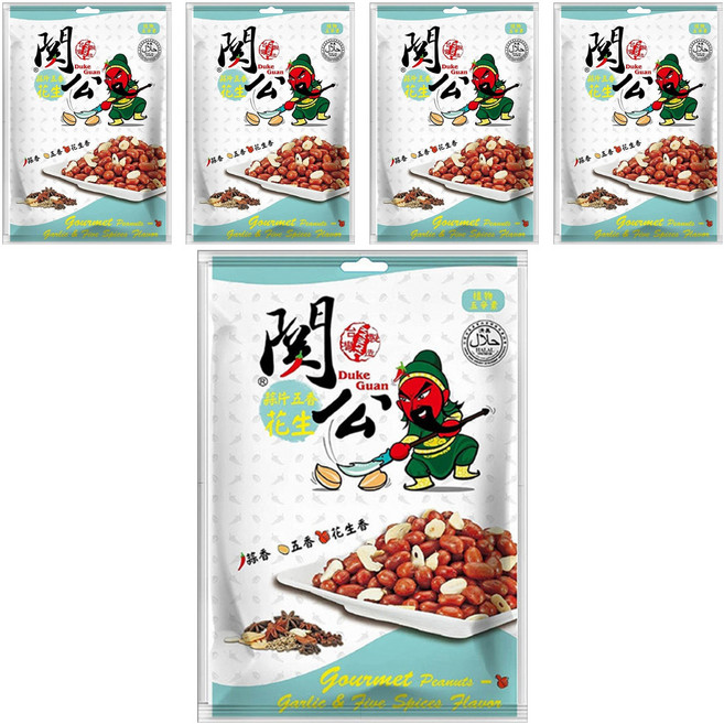 關公麻辣花生 蒜片五香花生, 100g, 5袋