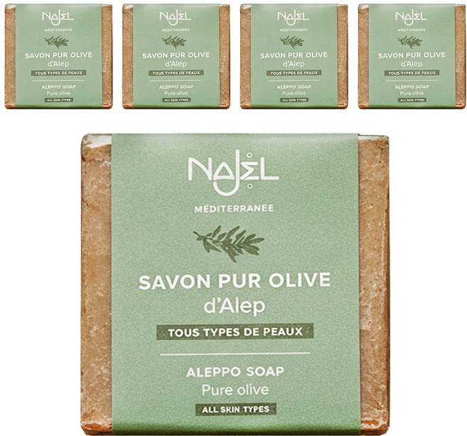 NAJEL 台灣公司貨 娜爵 100%初榨橄欖油 阿勒坡手工古皂, 200g, 5個