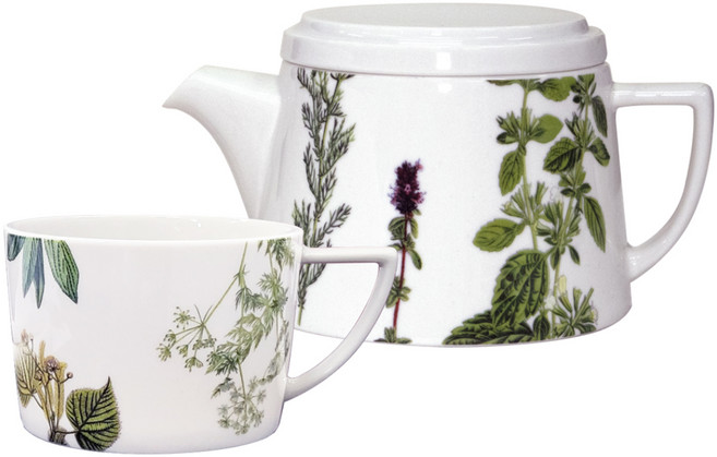 KONITZ Tifomi 花草茶壺 + 蓋子 + 馬克杯組 650ml, 白色, 1套