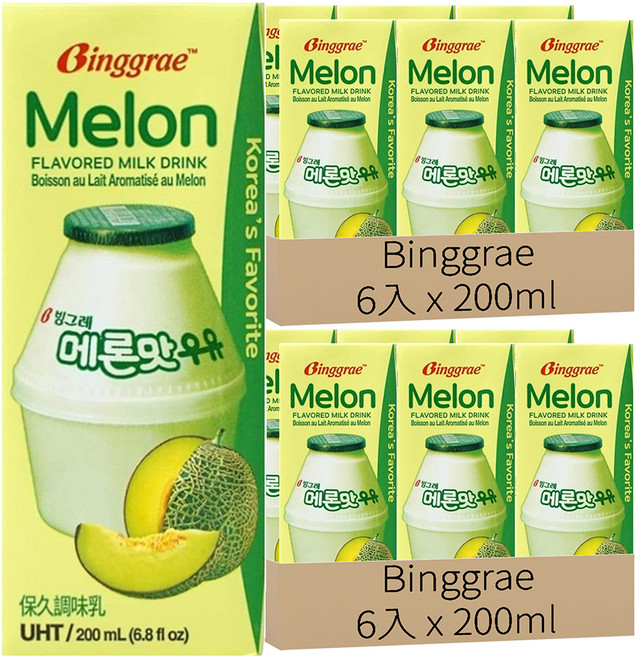 Binggrae 保久調味乳 哈密瓜風味, 200ml, 12入