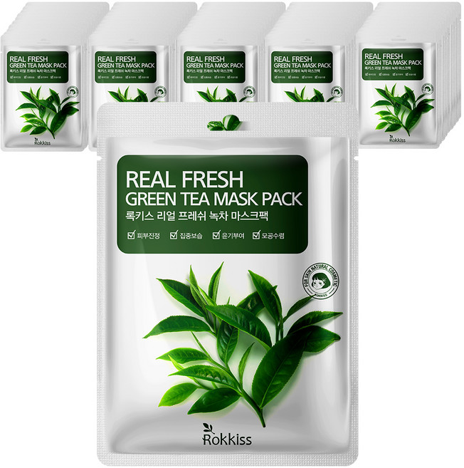 Rokkiss Real Fresh綠茶保濕面膜, 50入, 1個