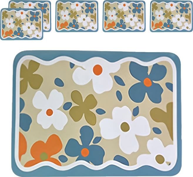 咪咪購物 吸水桌墊, 30 x 40cm x 厚度5mm, 淺藍花瓣, 6個