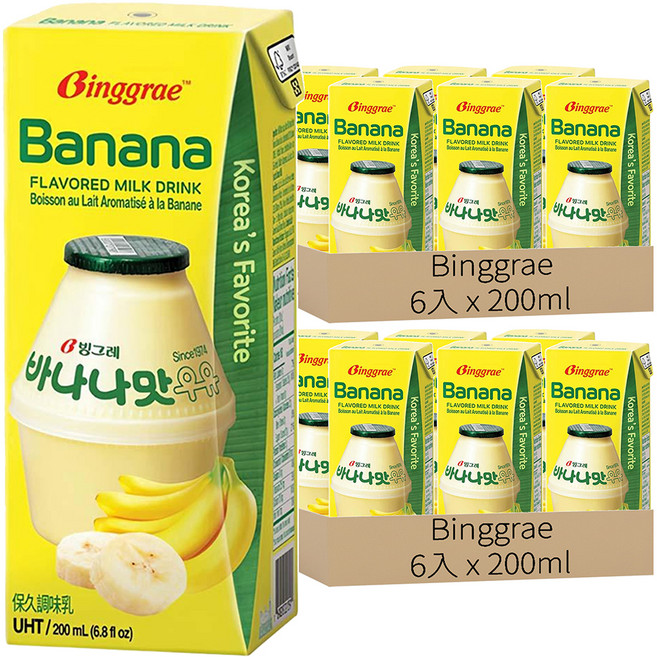 Binggrae Banana Flavored Milk 香蕉牛奶 保久調味乳, 200ml, 12入