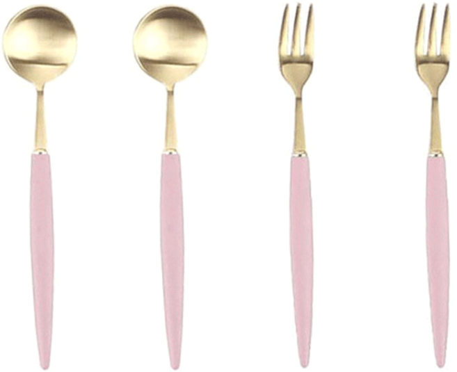 BSF Elffel Gold系列雙人餐具組 粉紅色, 1組, 茶匙2入+叉子2入