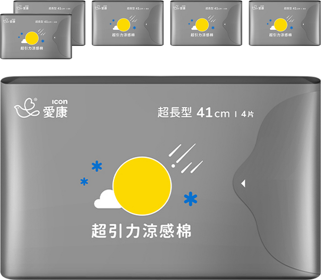icon 愛康 超引力涼感衛生棉, 超長型(41cm), 4片, 6包