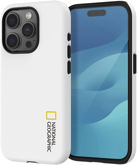 NATIONAL GEOGRAPHIC 國家地理 手機 雙層 硬殼 保護殼 iPhone 15 Pro 矽膠 聚碳酸酯 超細纖維 白色 40g