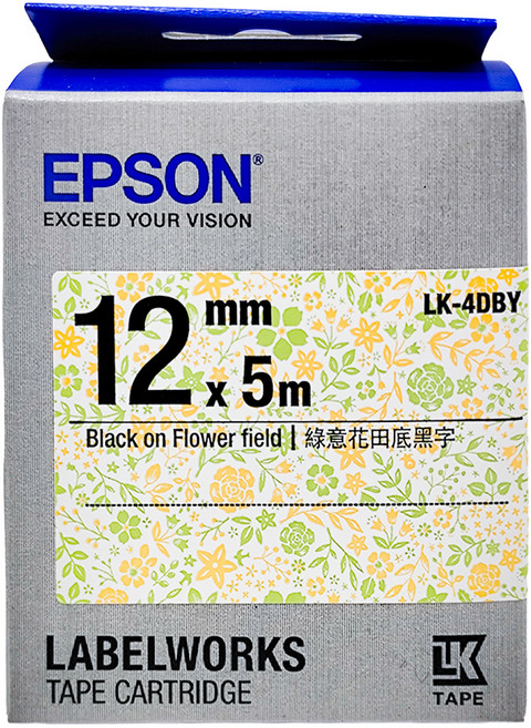 EPSON LK-4DBY 標籤帶 C53S654463 12mm, 綠意花田底 + 黑字, 5m