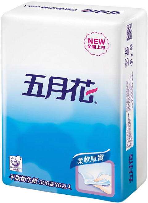 五月花 平版衛生紙 單層 300抽, 6包, 1袋