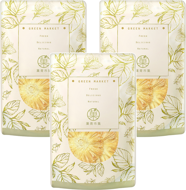 GreenMarket 菓青市集 台灣金鑽鳳梨乾 無加糖切片, 230g±5%, 3包
