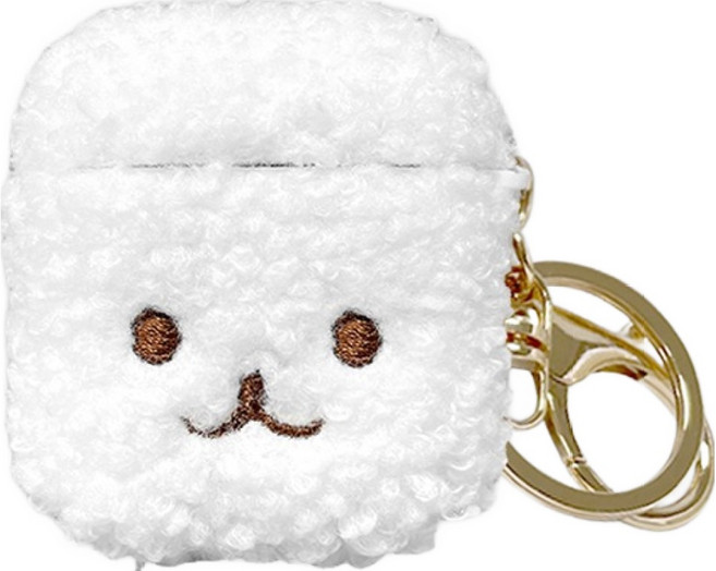 Timo 超Q捲捲毛刺繡 耳機保護套 附掛勾 AirPods 1/2代適用, AirPods 1/2代, 白色, 1個