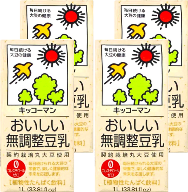 KIKKOMAN 龜甲萬 豆乳 無調整, 4瓶, 1L
