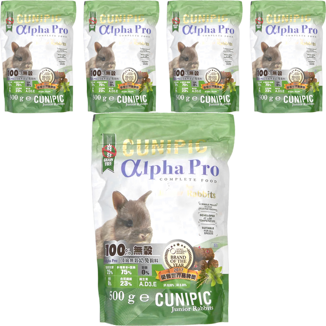 CUNIPIC 頂級無穀幼兔飼料, 500g, 5袋