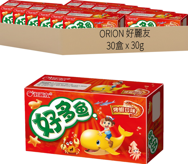 ORION 好麗友 好多魚餅乾 烤蝦口味, 30g, 30盒