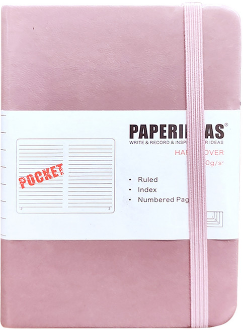 PAPERIDEAS A6 硬皮筆記本 188頁 變色環保PU皮革 100g純木漿無酸紙, 冰莓粉, 1本