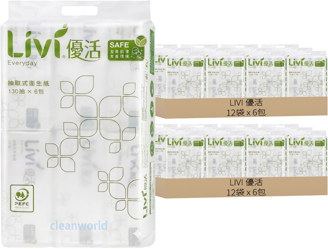LIVI 優活 抽取式衛生紙 130抽, 6包, 24袋