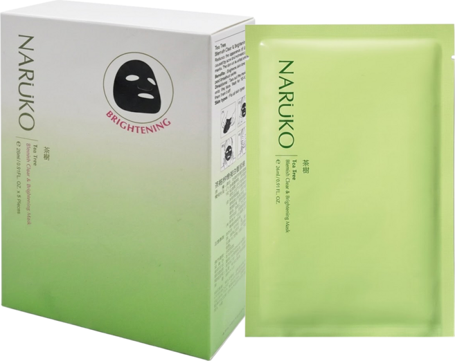 NARUKO 牛爾 台灣公司貨 茶樹神奇美白黑面膜, 5片, 1盒