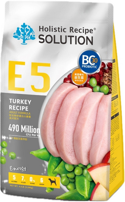Holistic Recipe SOLUTION 耐吉斯 成犬配方無穀乾飼料, 2.04kg, 1袋, E5 好蛋白火雞餐