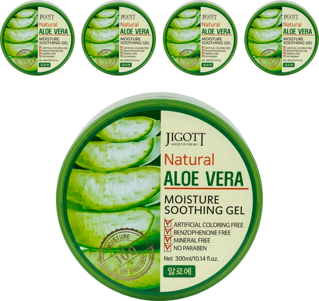 JIGOTT 舒緩保濕凝膠系列 蘆薈舒緩, 300ml, 5個