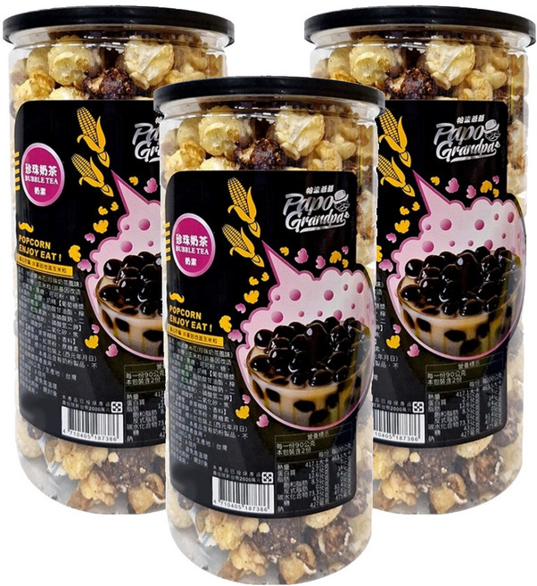 POPCORn 帕波爺爺 爆米花 珍珠奶茶, 180g, 3罐