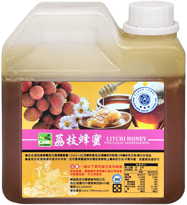 彩花蜜 台灣荔枝蜂蜜, 1.2kg, 1桶
