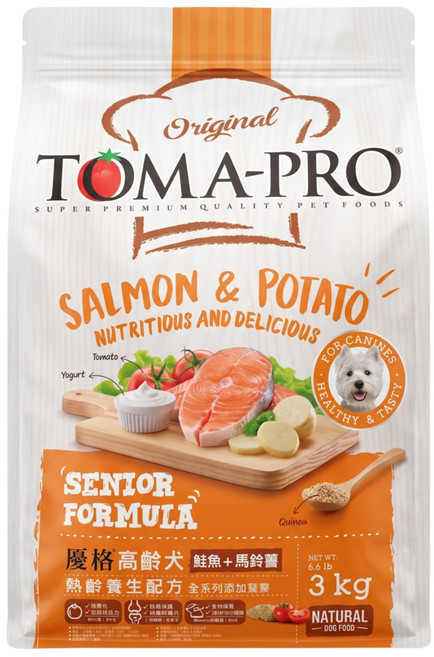 TOMA-PRO 優格 高齡犬 熟齡養生配方 乾飼料, 鮭魚 + 馬鈴薯, 3kg, 1袋