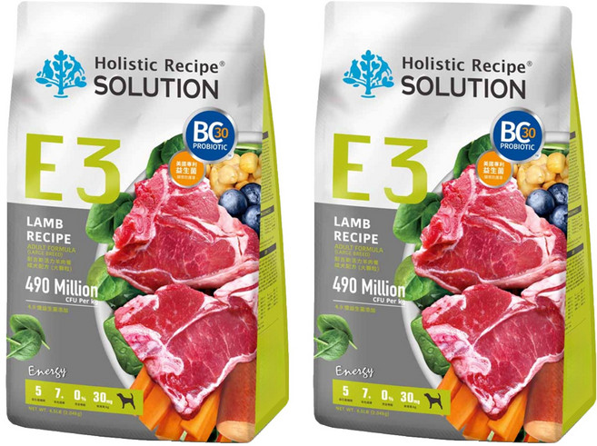 Holistic Recipe SOLUTION 耐吉斯 E3 成犬配方無穀乾飼料 大顆粒, 活力羊肉餐, 2.04kg, 2袋