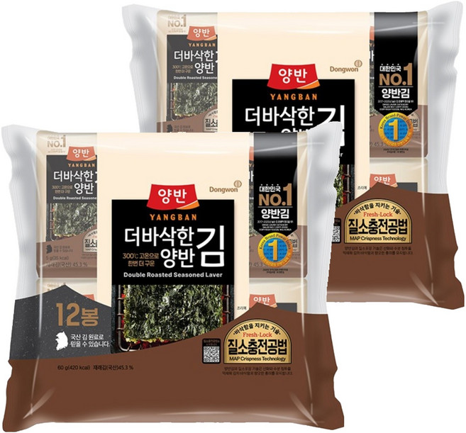 Dongwon 東遠 Yangban 兩班 更酥脆的海苔, 5g, 24個