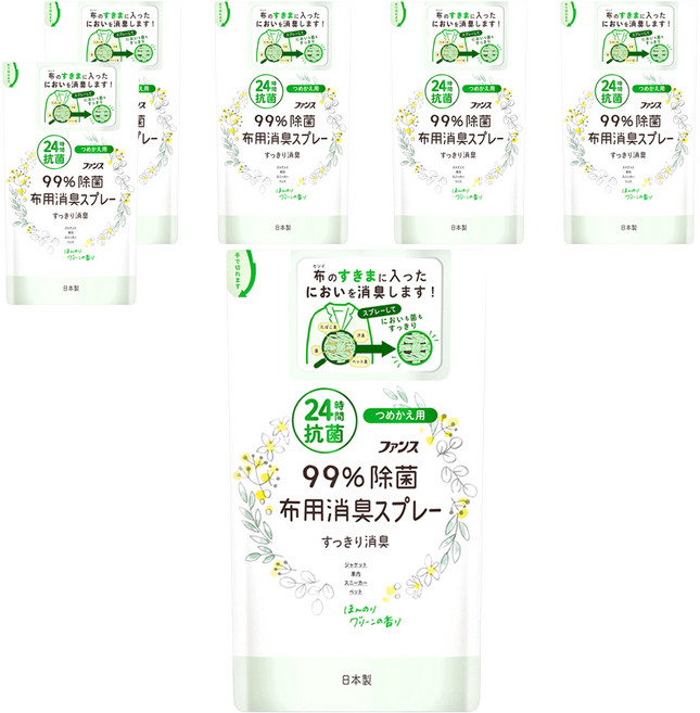 第一石鹼 FUNS布用消臭噴霧 補充包 清新綠香, 6包, 320ml