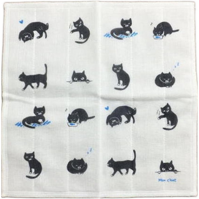 Kayakijifukin 抹布 30 x 30cm, 黑貓 白色 + 黑色, 1條