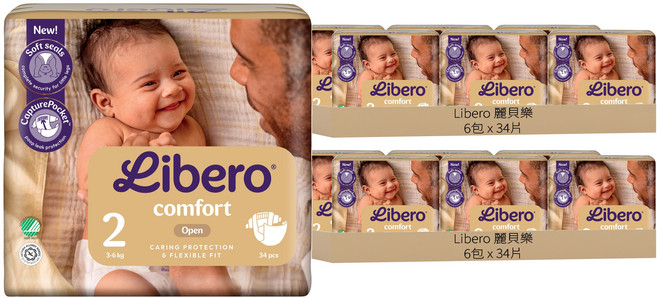 Libero 麗貝樂 Comfort 嬰兒紙尿褲 3~6kg, 第2階段, 408張