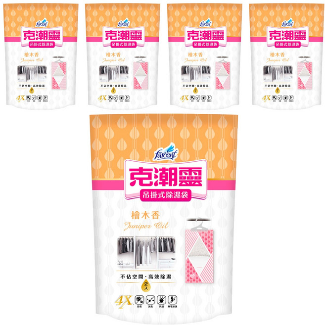 farcent 花仙子 克潮靈 吊掛式除濕袋 檜木香 2個, 400g, 5包