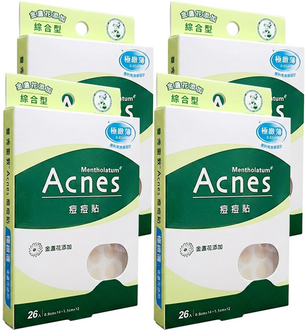 MENTHOLATUM 曼秀雷敦 Acnes 台灣公司貨 痘痘貼 金盞花 綜合型, 26片, 4盒