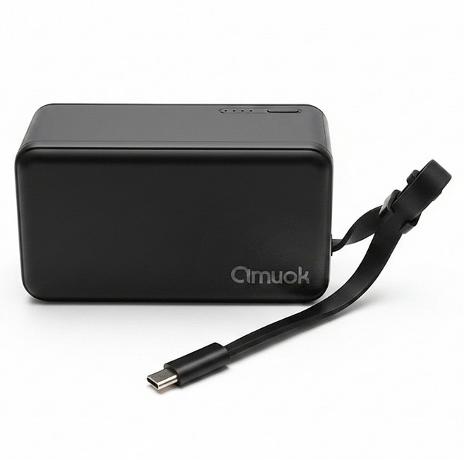 amuok 艾默克 5000mAh 自帶線插頭二合一行動電源 Type-C BSMI DC031 黑色