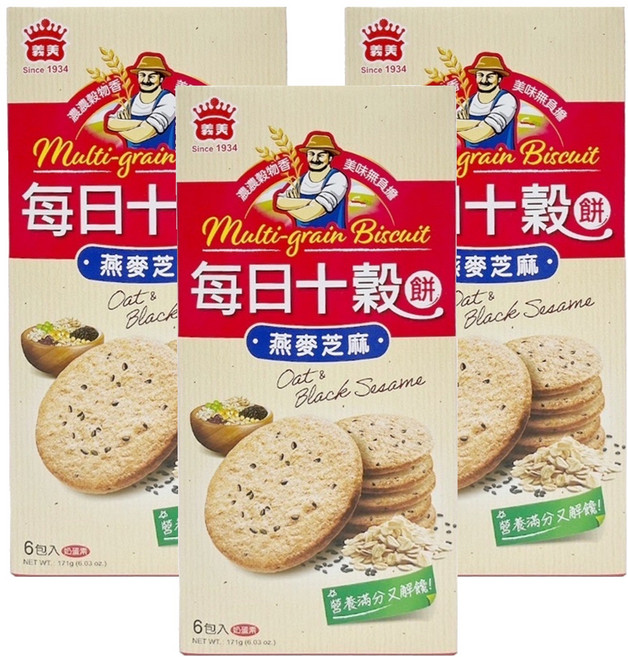 義美 每日十穀養生餅 燕麥芝麻, 171g, 3盒