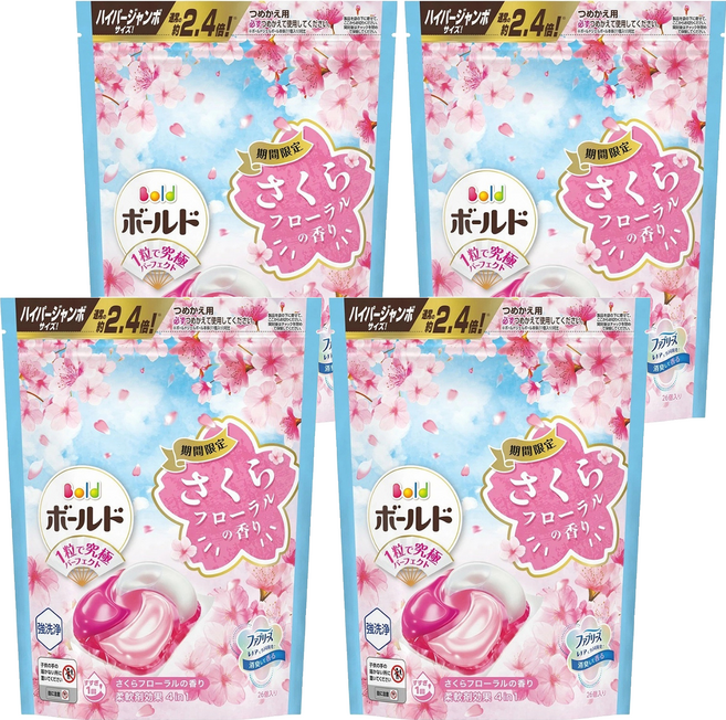Bold 洗衣球補充包 櫻花香 粉藍, 26顆, 4袋