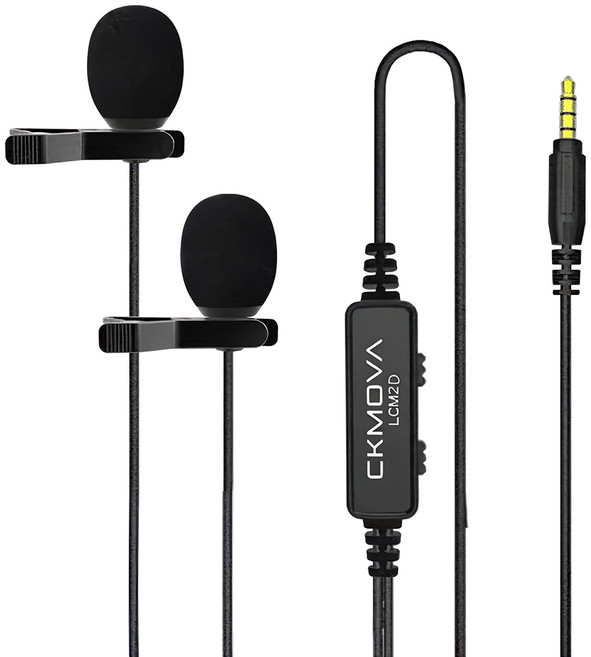 CKMOVA 全向電容式雙頭領夾式麥克風 6m 輸出接頭3.5mm, LCM2D, 黑色