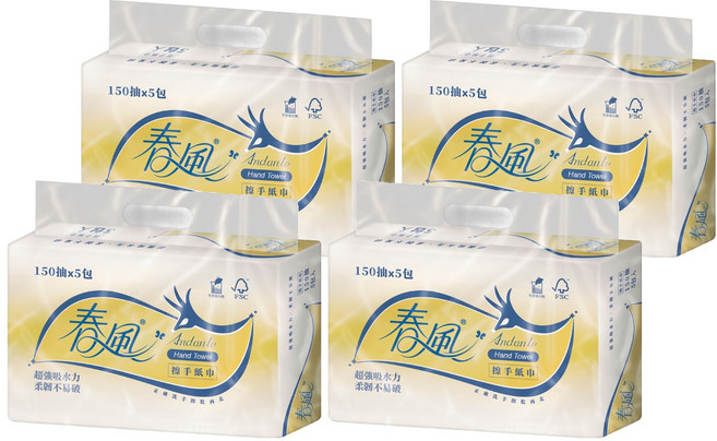 春風 抽取式擦手紙巾, 5包, 4袋