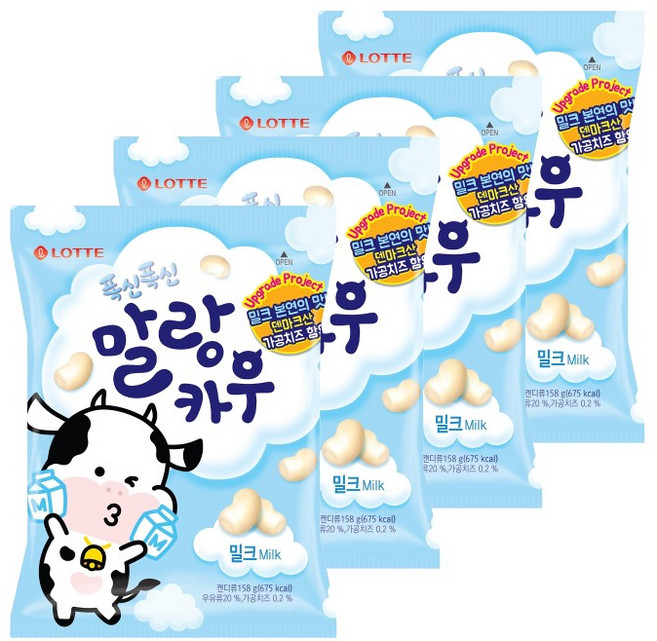 LOTTE 樂天 鬆軟Q彈牛奶牛牛軟糖, 4個, 158g