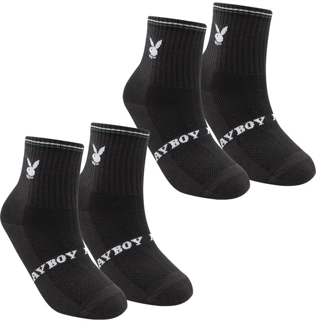 PLAYBOY 雙線 LOGO 橫紋男短襪 2雙