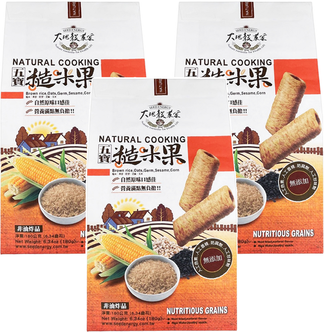 大地穀萊寶 五寶糙米果, 180g, 3袋